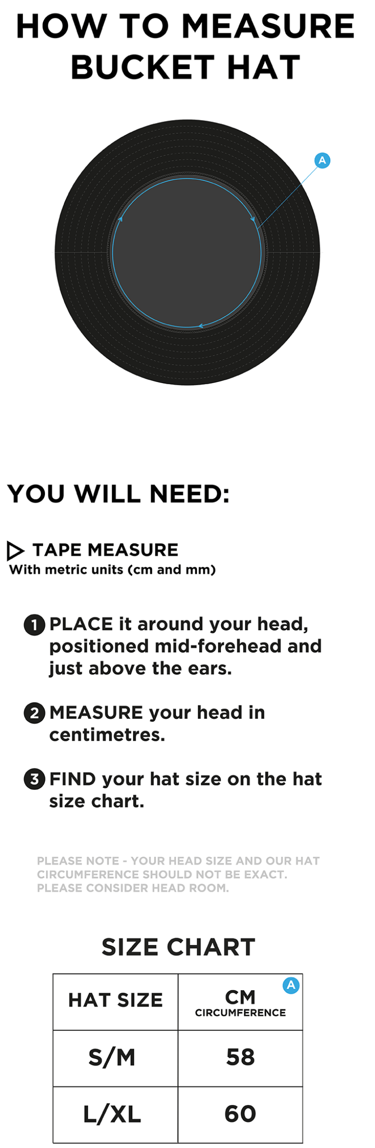 BELMONT CC Dual Bucket Hat - Navy - Size Guide