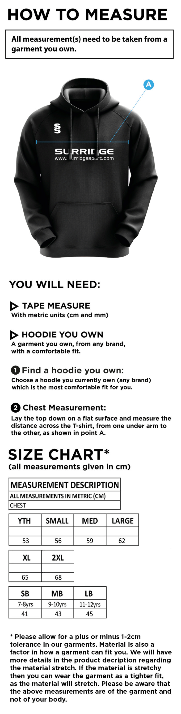 Belmont CC Blade Hoody : Navy / Red / White - Size Guide