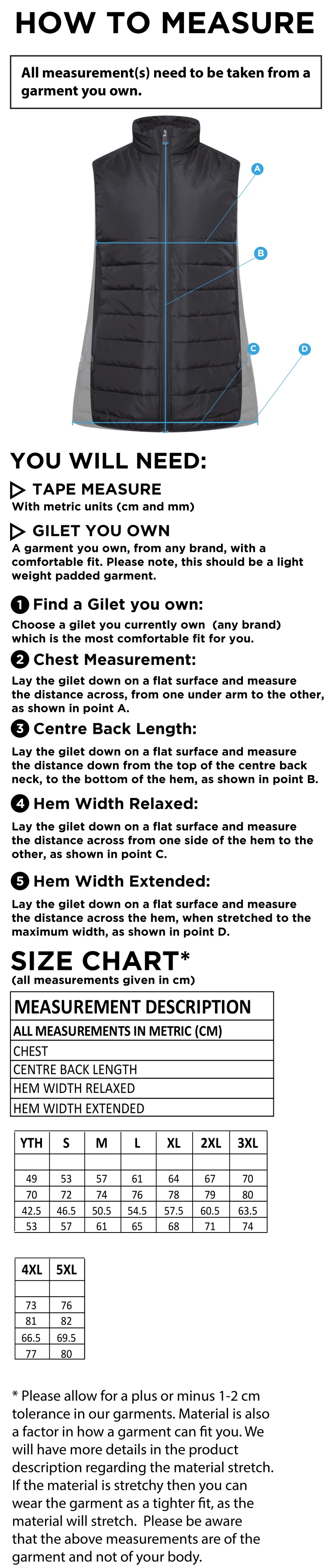 BELMONT CC ACTIVE GILET - NAVY - Size Guide