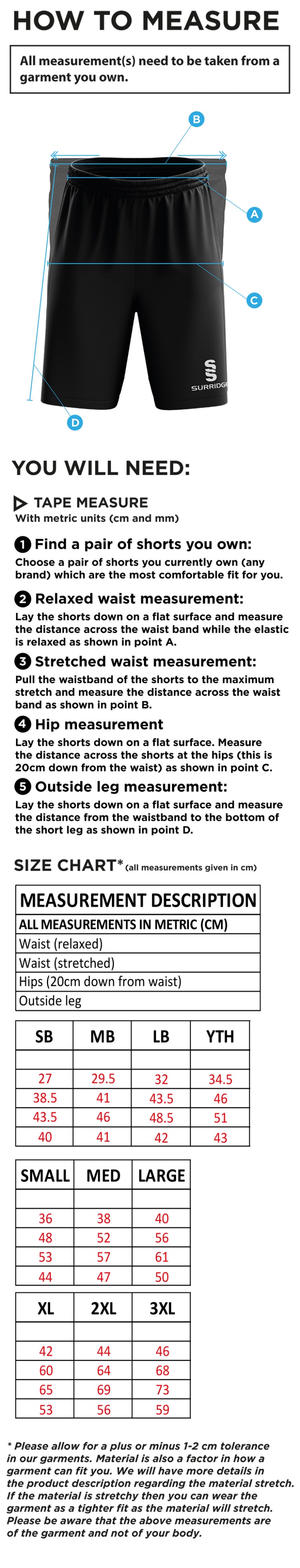 Belmont CC Blade Shorts : Navy - Size Guide