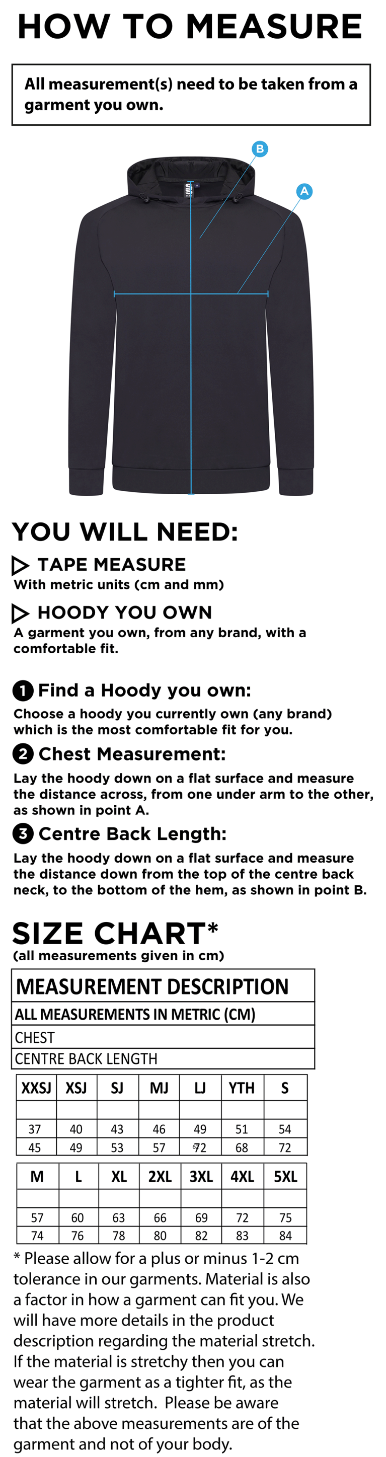 BELMONT CC ACTIVE HOODY NAVY - Size Guide