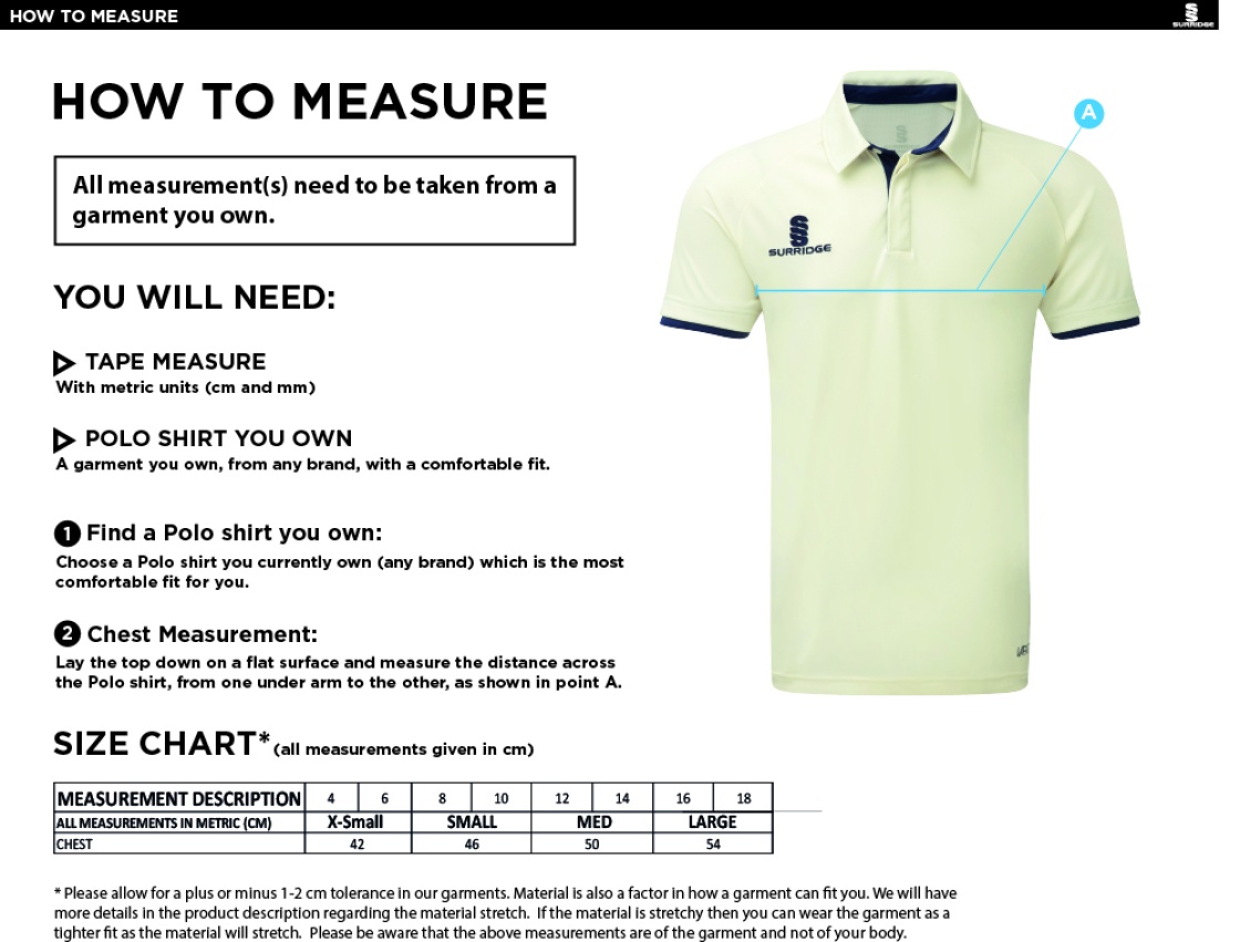 BELMONT CC Dual Cricket Shirt Short Sleeve Womens - Size Guide