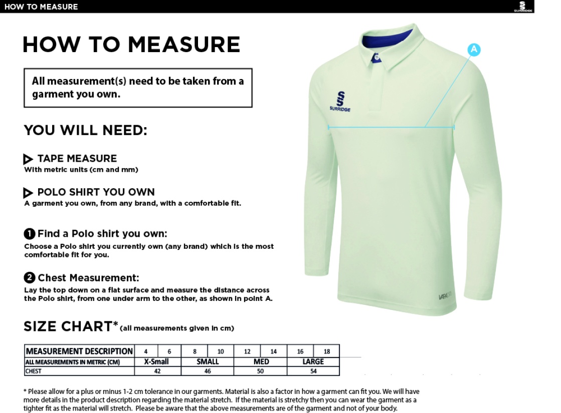 BELMONT CC DUAL LONG SLEEVE CRICKET SHIRT (WOMENS)-Ivory - Size Guide