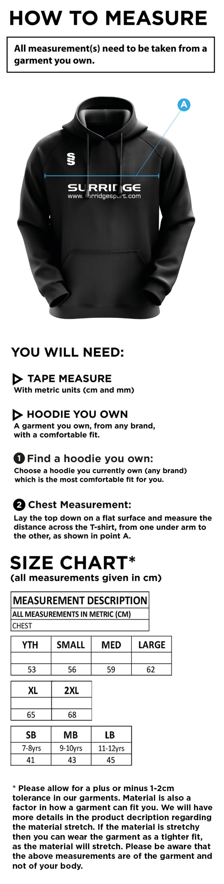 Belmont CC Blade Hoody : Navy / Red / White - Size Guide