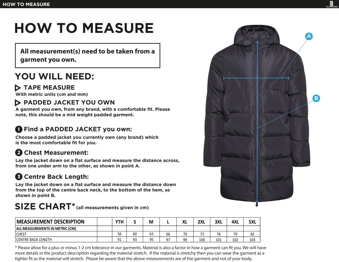 BELMONT CC ACTIVE LONG PADDED JACKETS - Size Guide