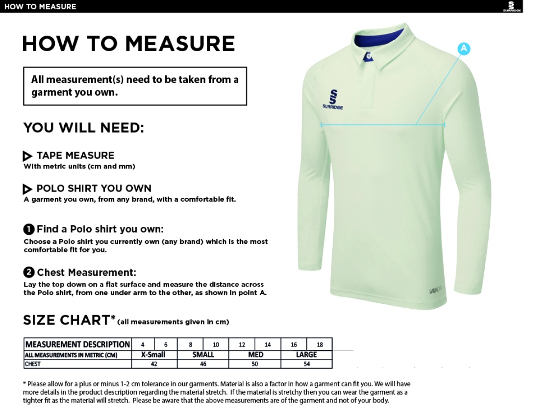 BELMONT CC DUAL LONG SLEEVE CRICKET SHIRT (WOMENS)-Ivory - Size Guide