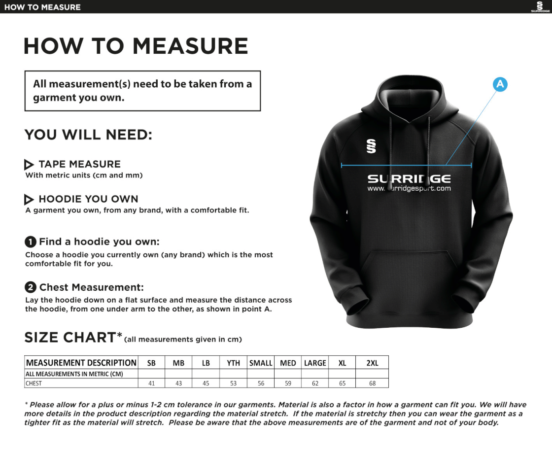 Belmont CC Blade Hoody : Navy / Red / White - Size Guide