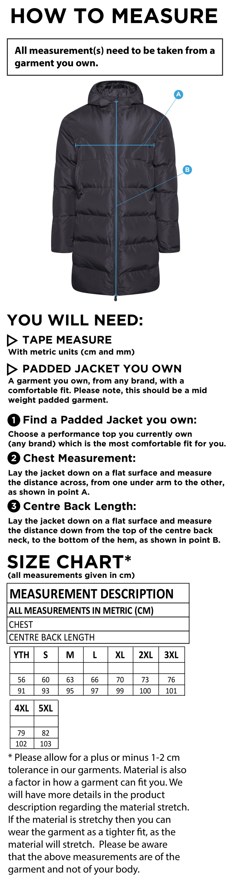 BELMONT CC ACTIVE LONG PADDED JACKETS - Size Guide