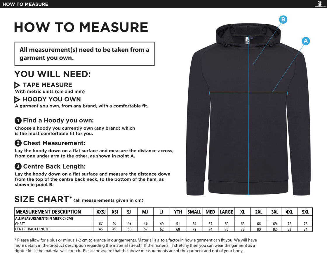 BELMONT CC ACTIVE HOODY NAVY - Size Guide